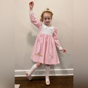 Lord & Taylor Pink and White Dress with Lace Trim